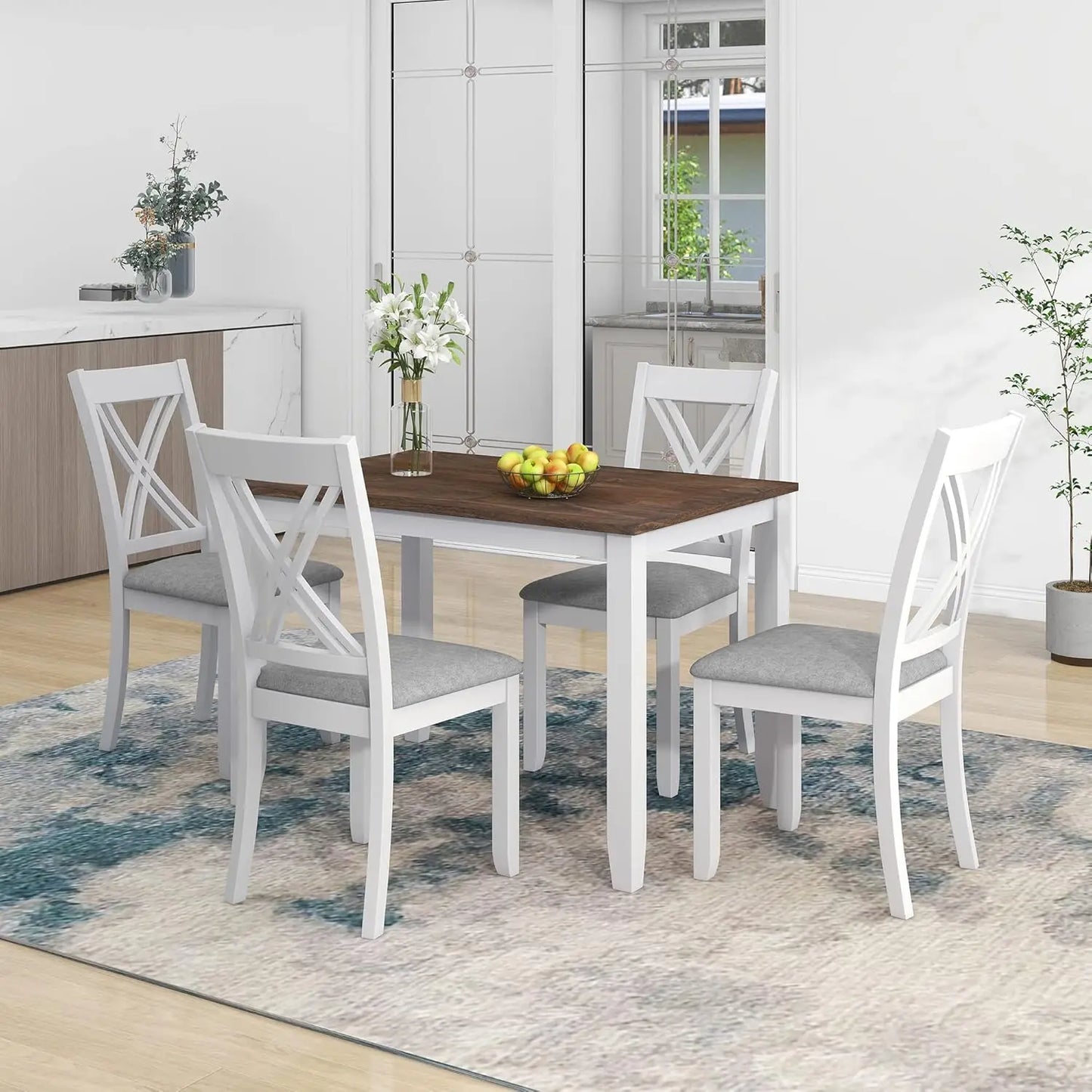 Counter Hight Table With 4 Upholstered Chairs for Cocktails, Dining, Games or Just Morning Coffee