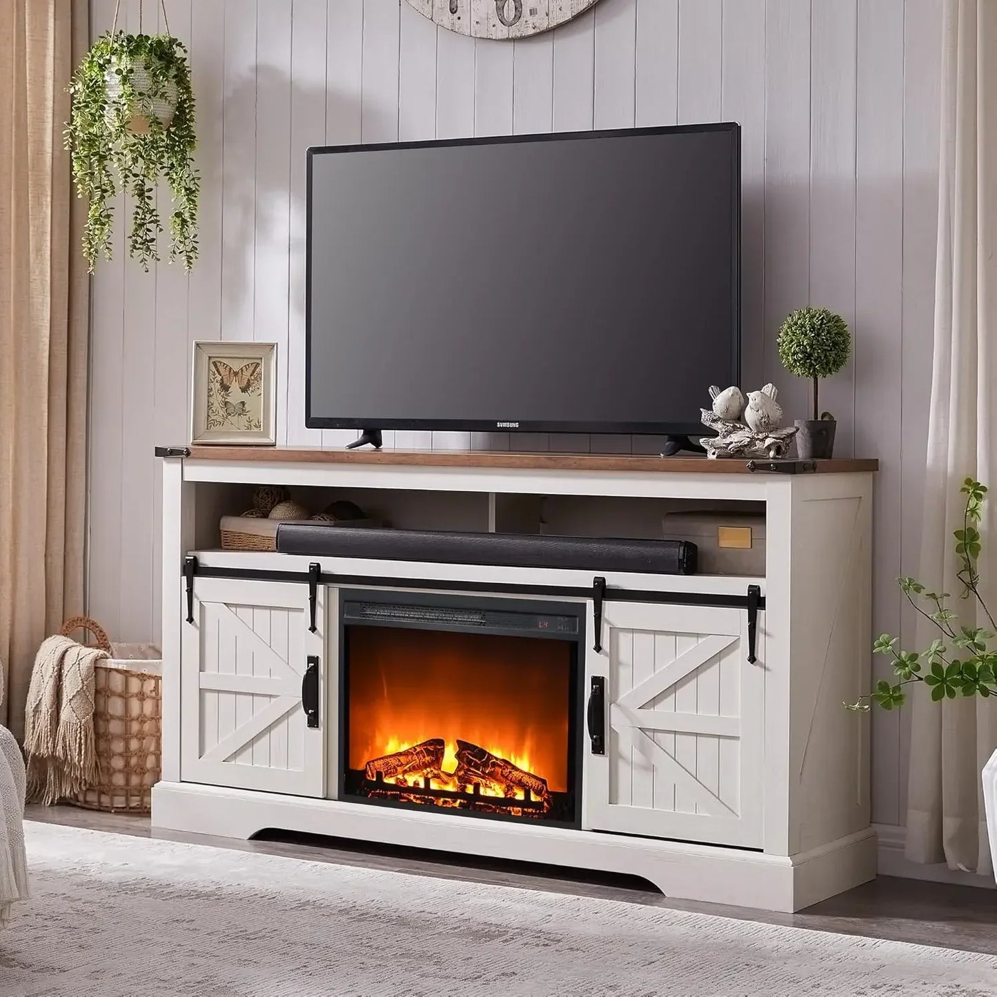 Rustic Farmhouse Media Console with 23" Electric Fireplace