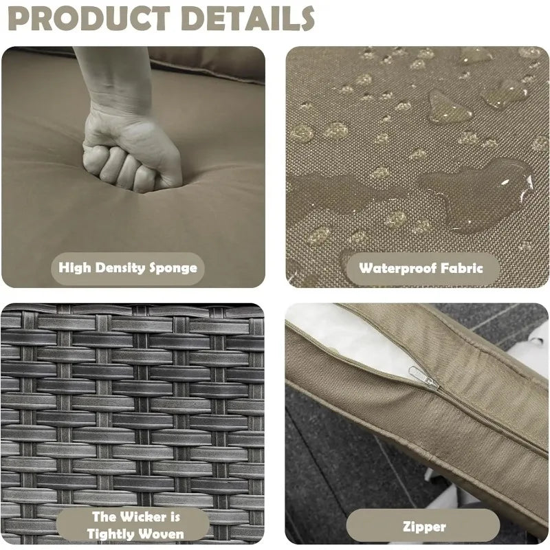 2-Piece Wicker Swivel Rocking Chairs with Cushions and Glass Table