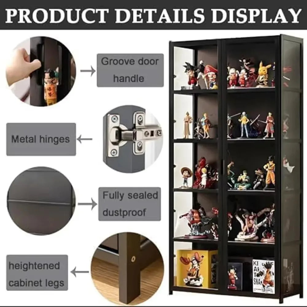 Curio Display Cabinet or Bookcase with 5 Adjustable Shelves