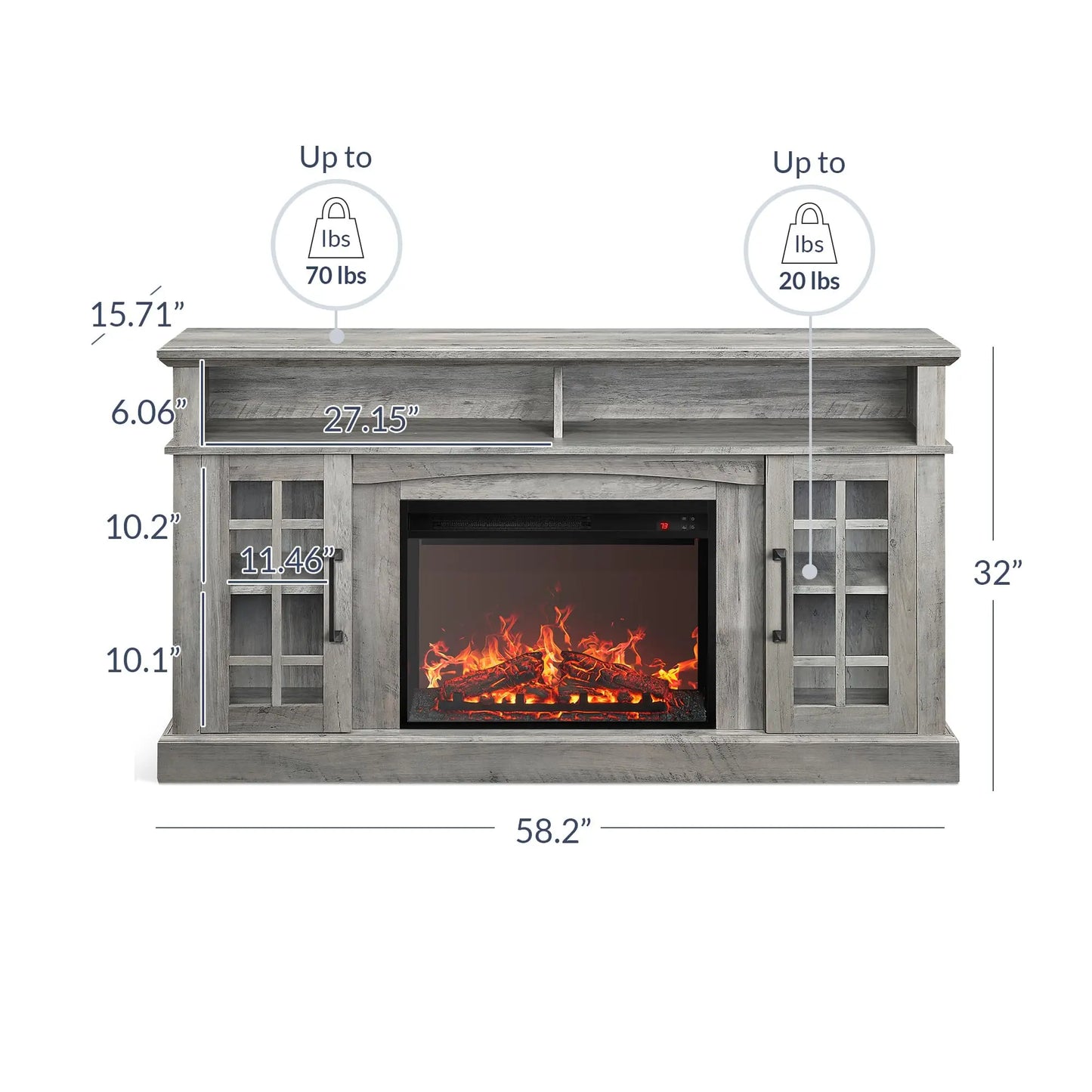 Mix of Rustic, classic and Modern Entertainment Console and 23" Electric Fireplace with Storage