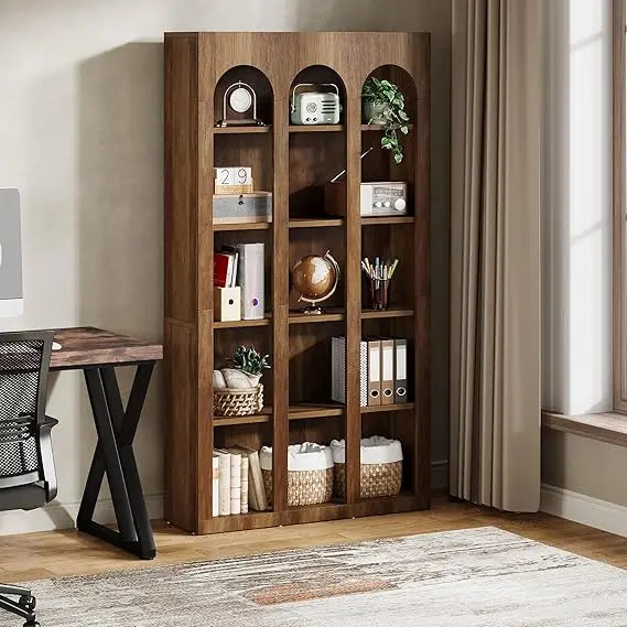 5-Tier Arched Bookcase with Open Shelves Suitable for Mid Century Modern to Farmhouse decor