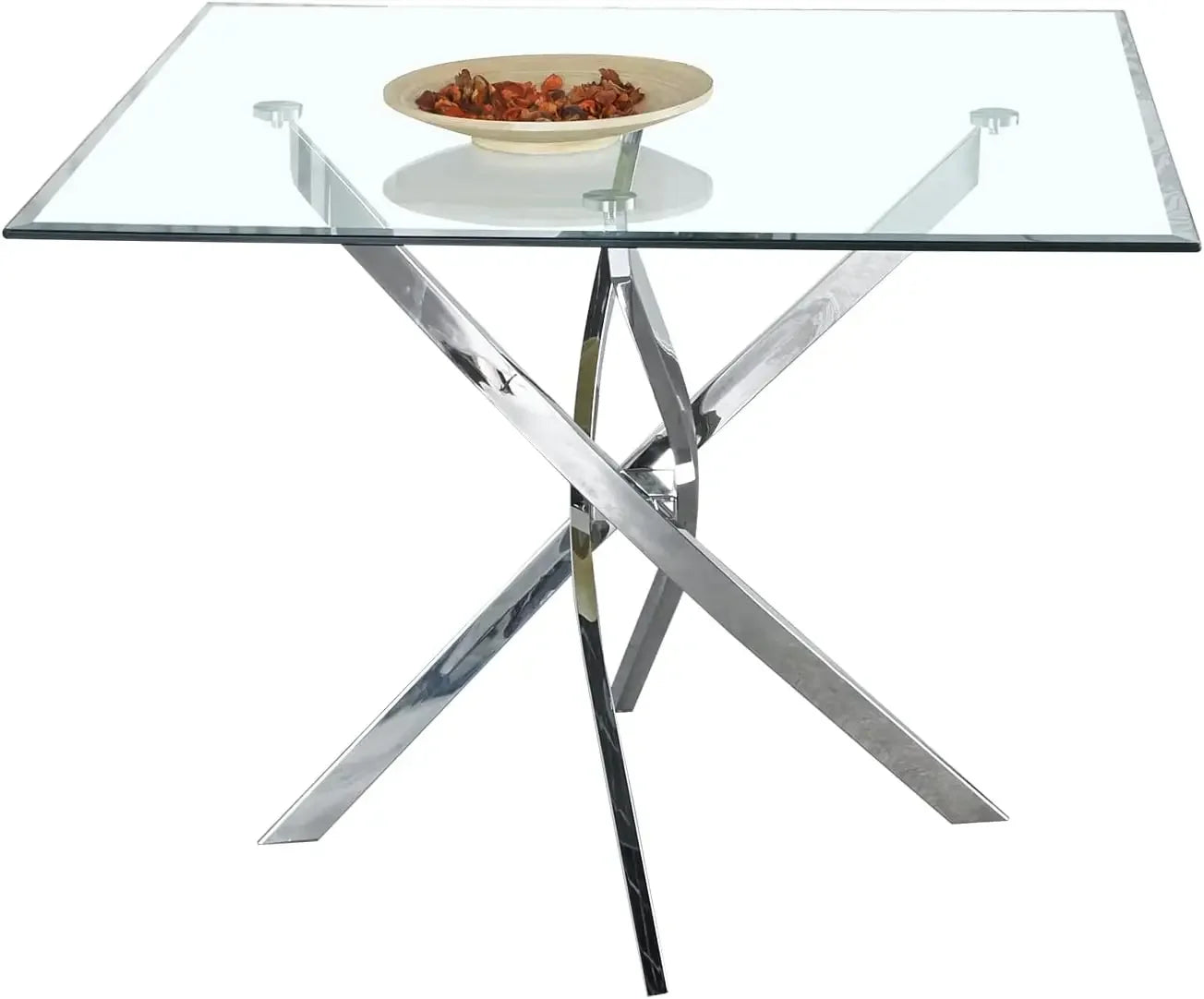 Minimalist Modern Glass Square or Round Dining Tables with Tempered Glass