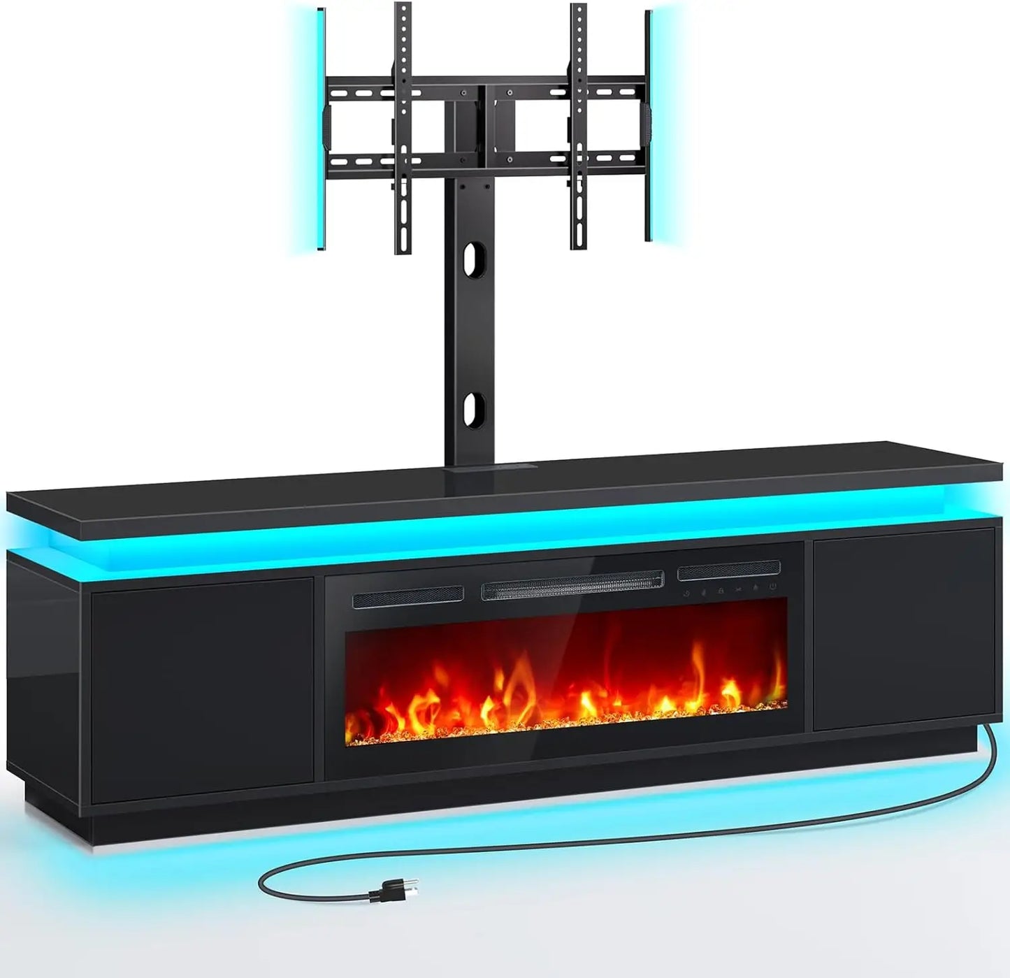 Modern Entertainment Console with Swivel TV Mount and 36" Electric Fireplace
