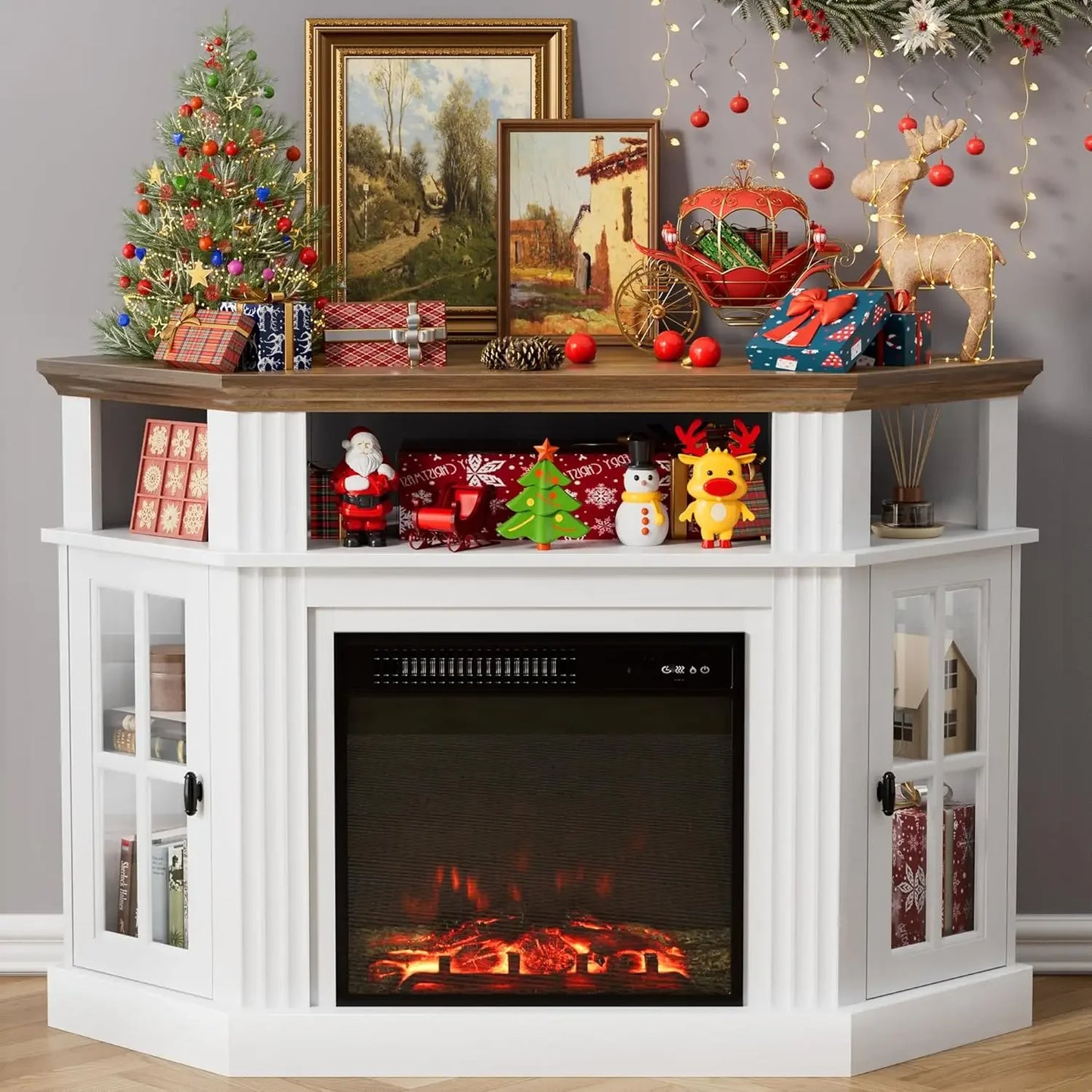 Corner Media Center with 18 Inch Electric Fireplace, Fits up to a 55 Inch TV