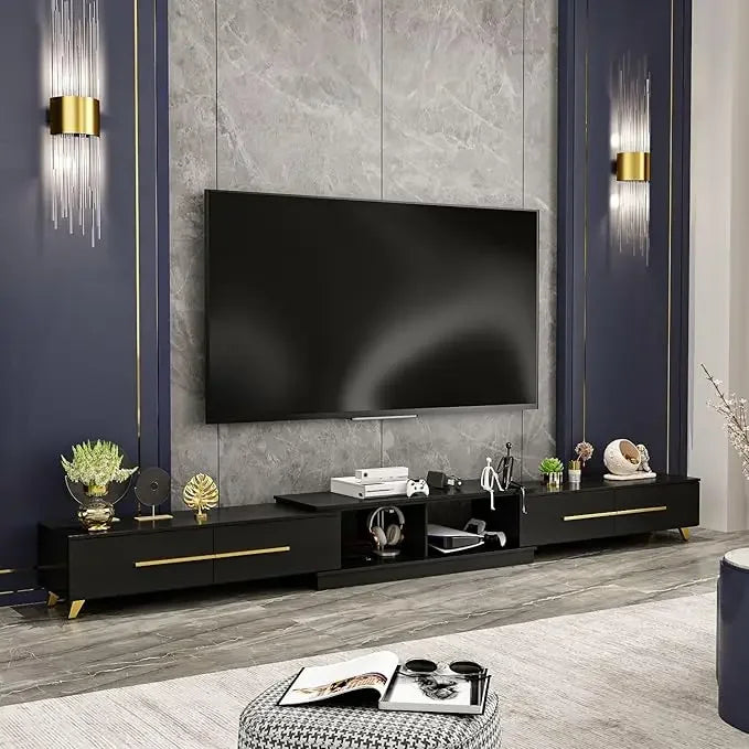 Modern and Sleek Adjustable Length Entertainment Center with Storage