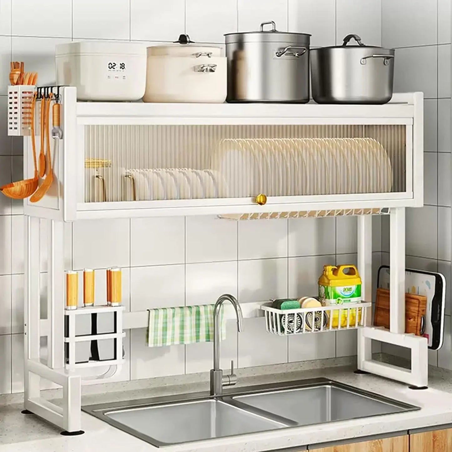 Over the Sink Dish Drainer Drying Rack with storage
