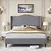 Wingback Upholstered Platform Bed Frame
