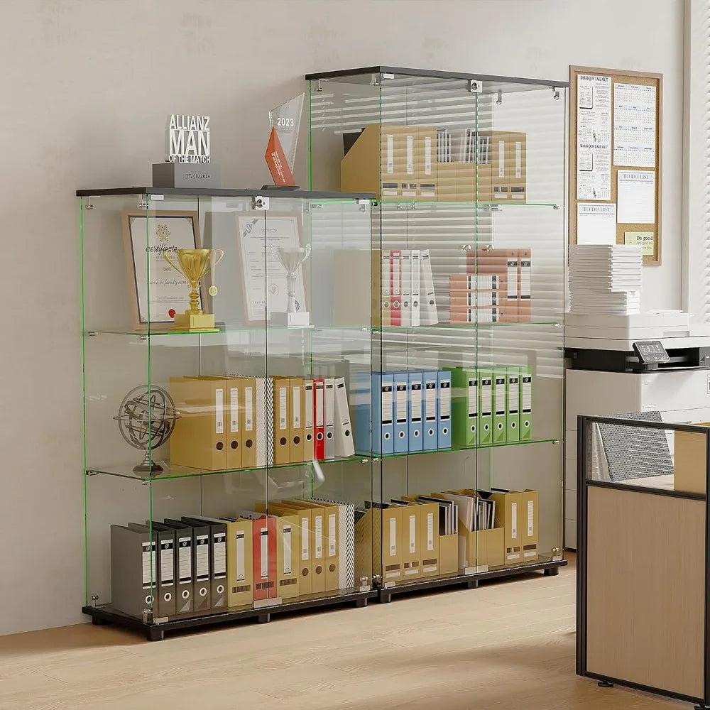 Glass Display Case with 4 Shelves and Double Doors