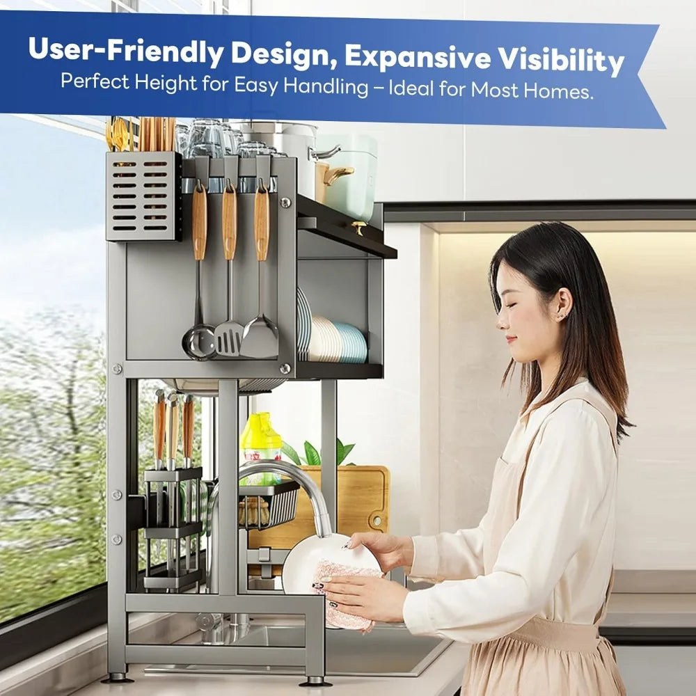Over the Sink Dish Drainer Drying Rack with storage