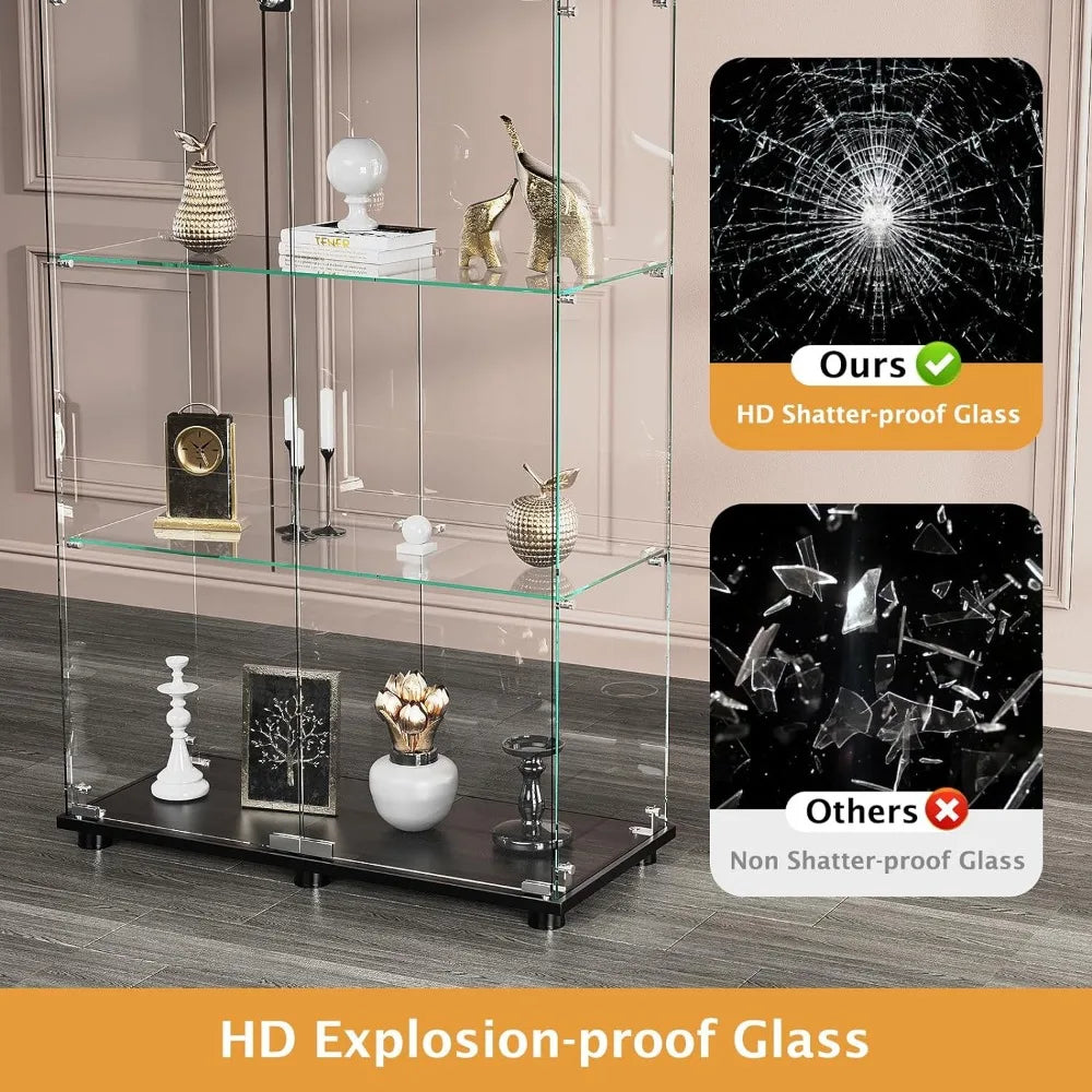 Glass Display Case with 4 Shelves and Double Doors