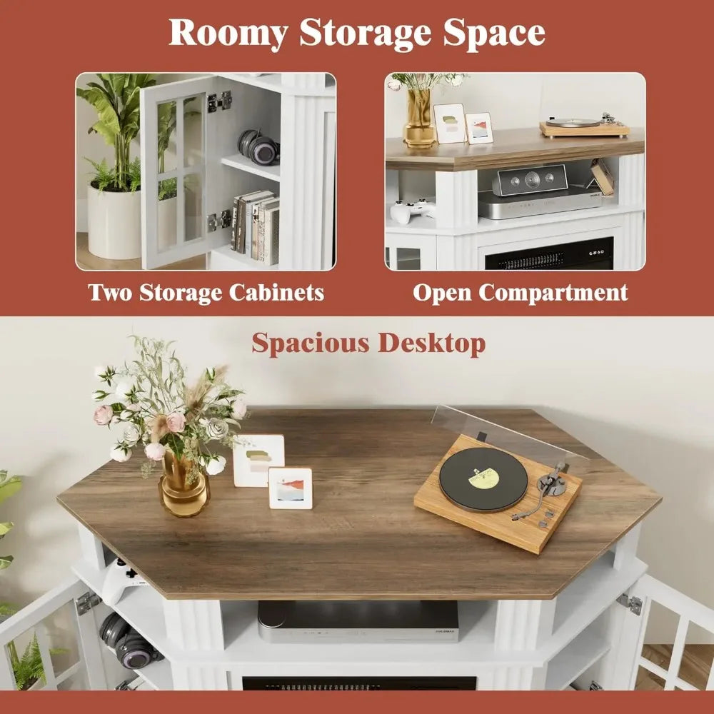 Corner Media Center with 18 Inch Electric Fireplace, Fits up to a 55 Inch TV