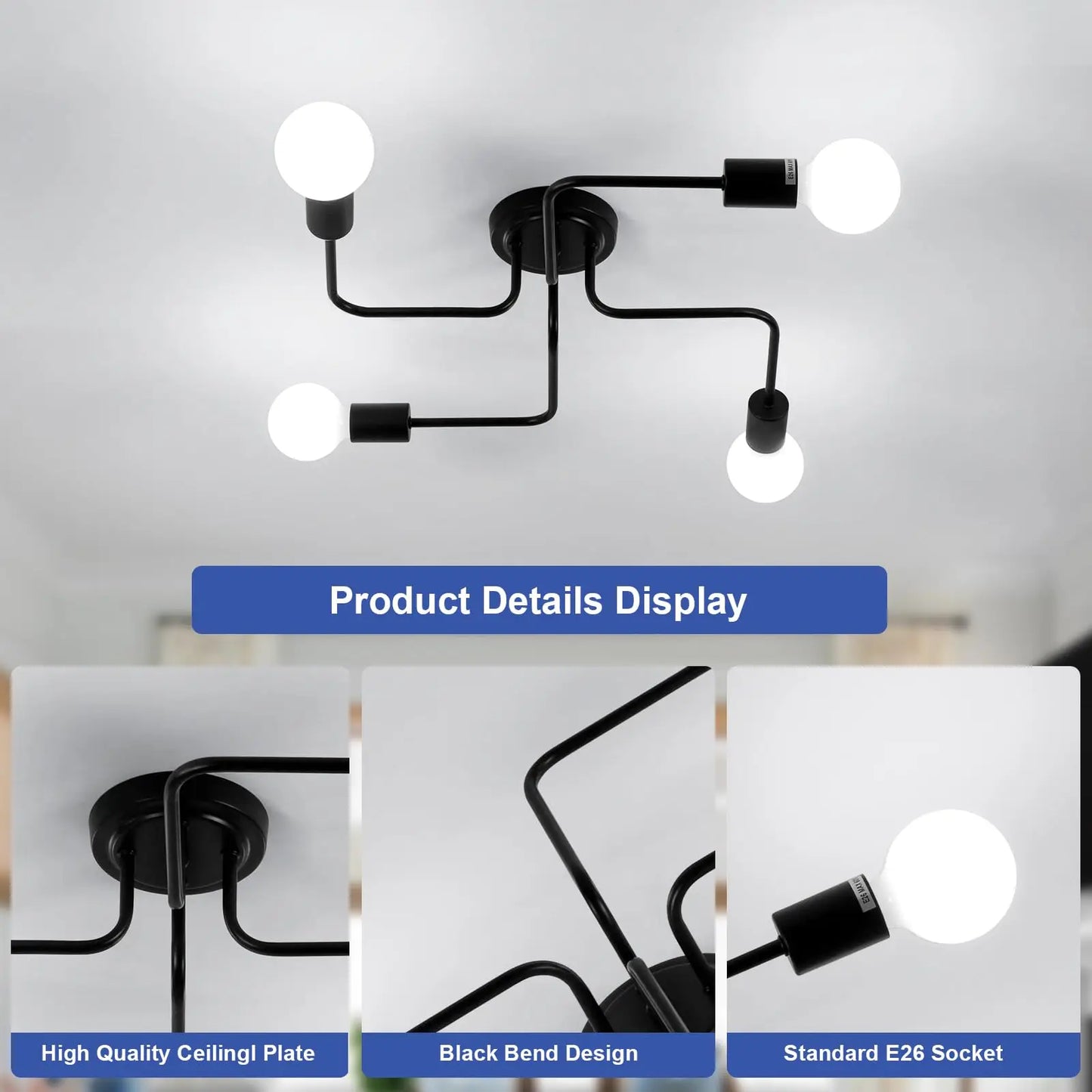 Mid Century 4-Light Black Sputnik Light Fixture