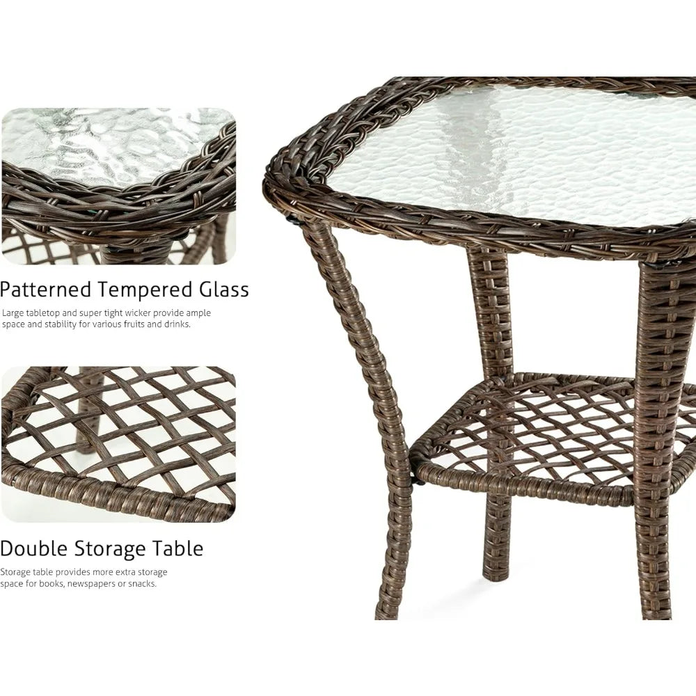 3 Piece Patio Furniture Set, 2 Swivel Glider Rocker, Wicker Patio Bistro Set with Rocking Chair, Cushions and Table