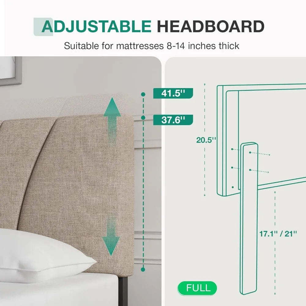 Full Size Platform Bed Frame with Adjustable Headboard