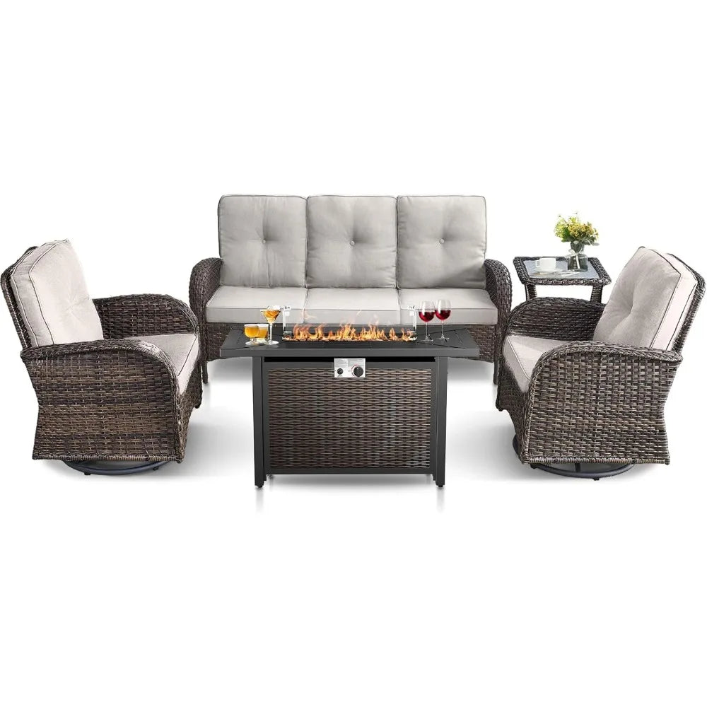 5-Piece Wicker Patio Furniture Set with Fire Pit