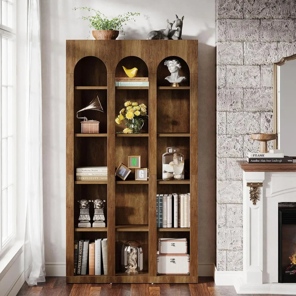 5-Tier Arched Bookcase with Open Shelves Suitable for Mid Century Modern to Farmhouse decor