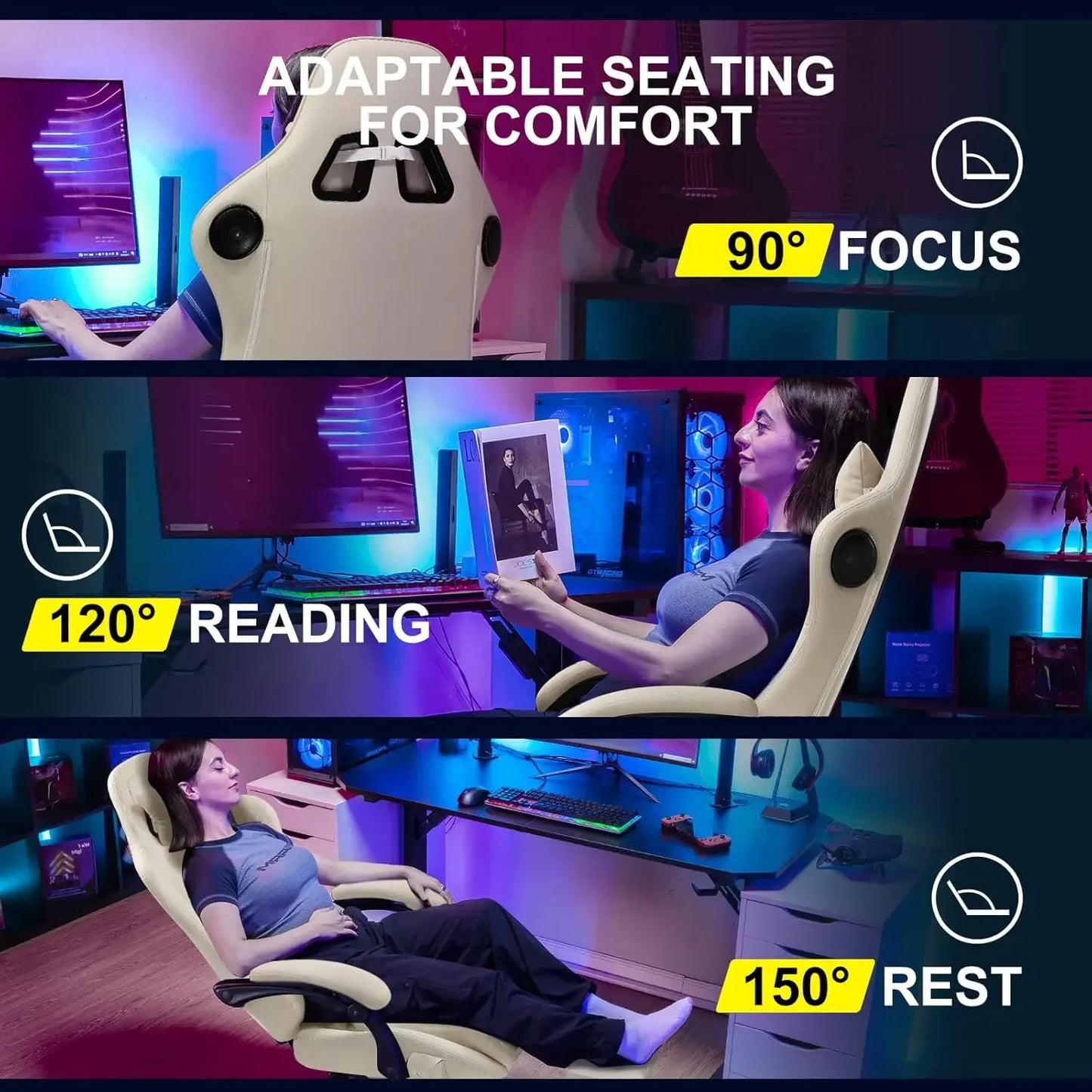 Reclining High Back Ergonomic Gaming or Computer Chair, with Footrest
