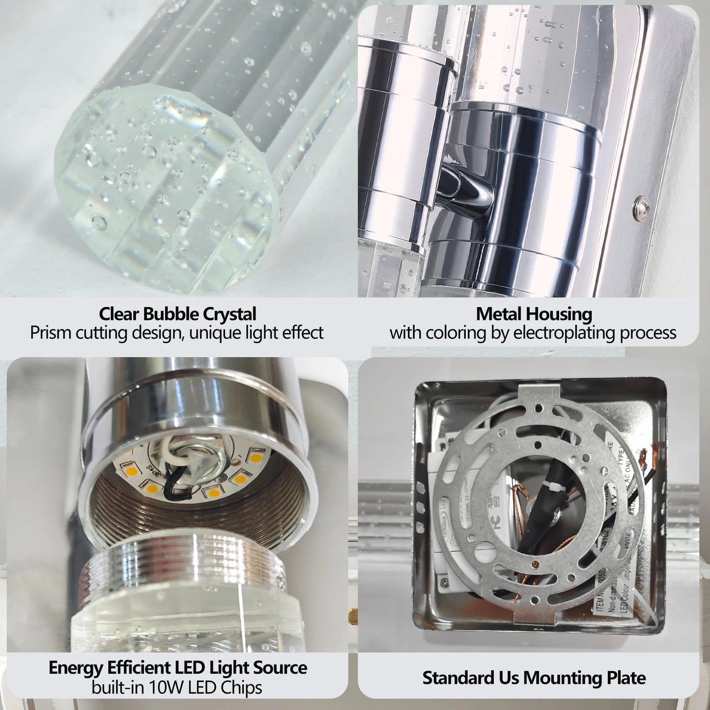 LED Modern Vertical Wall Lighting - Chrome/Golden Finish Bubble Crystal Design - Black finish is not available.