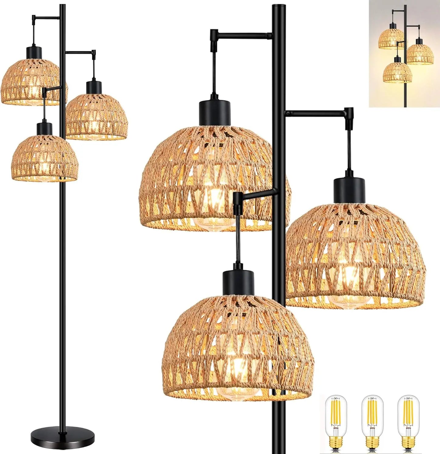 Woven Rattan 3-Light Floor Lamp