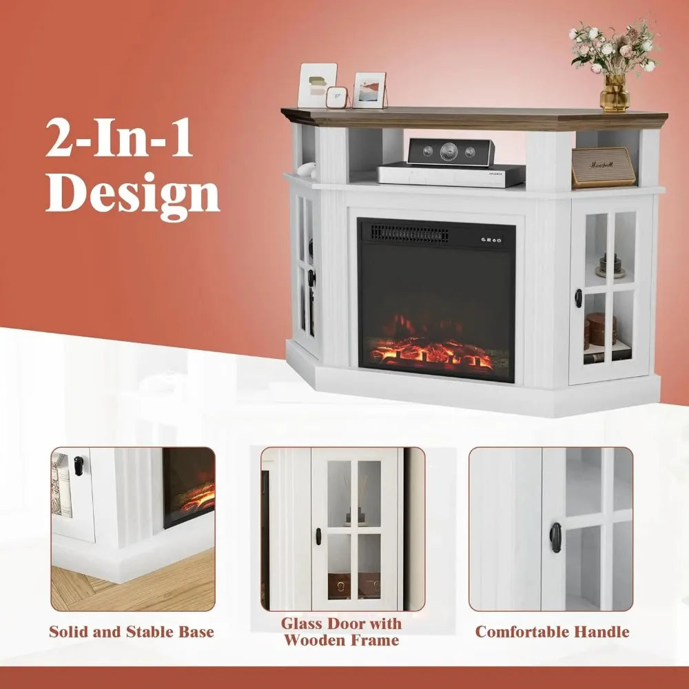 Corner Media Center with 18 Inch Electric Fireplace, Fits up to a 55 Inch TV