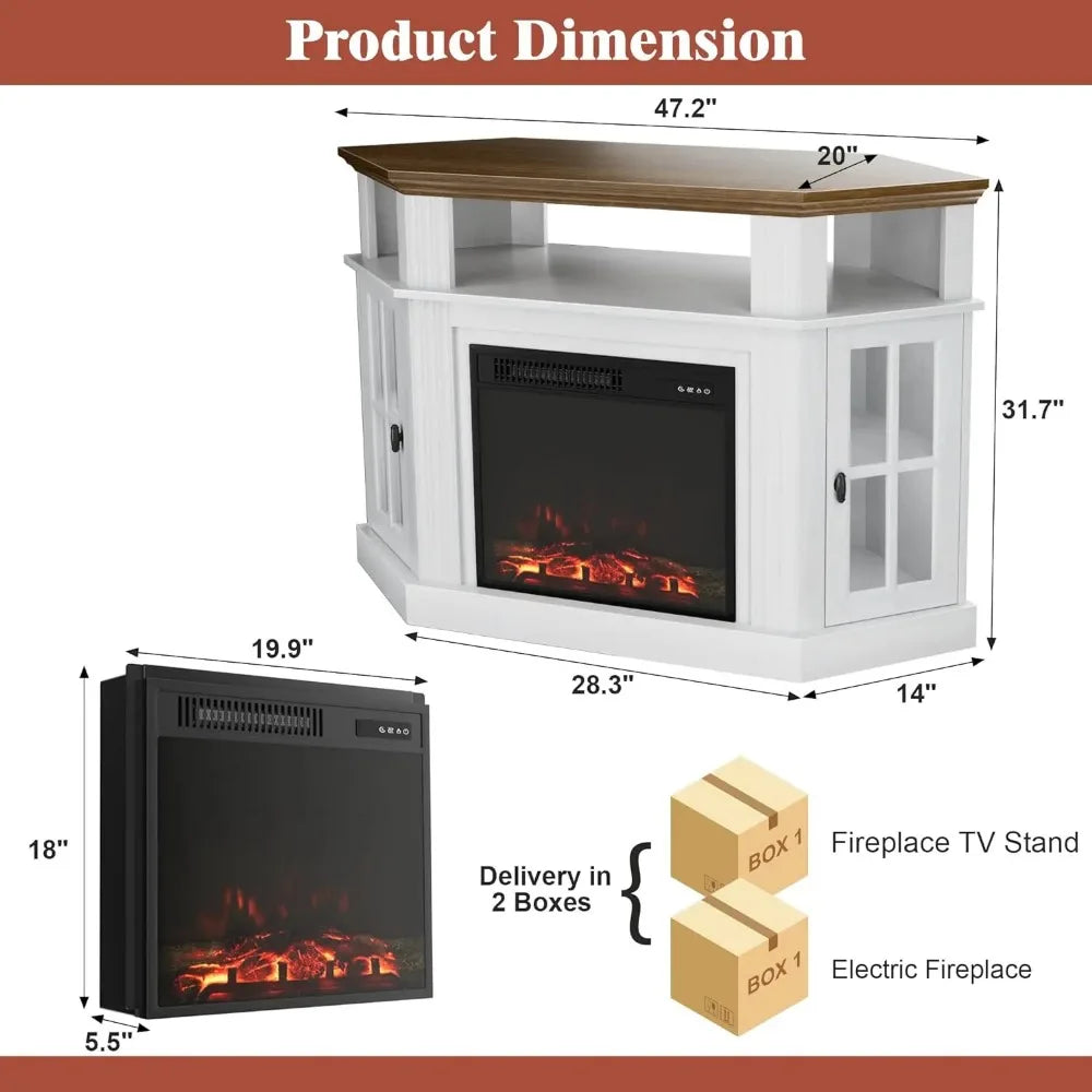 Corner Media Center with 18 Inch Electric Fireplace, Fits up to a 55 Inch TV