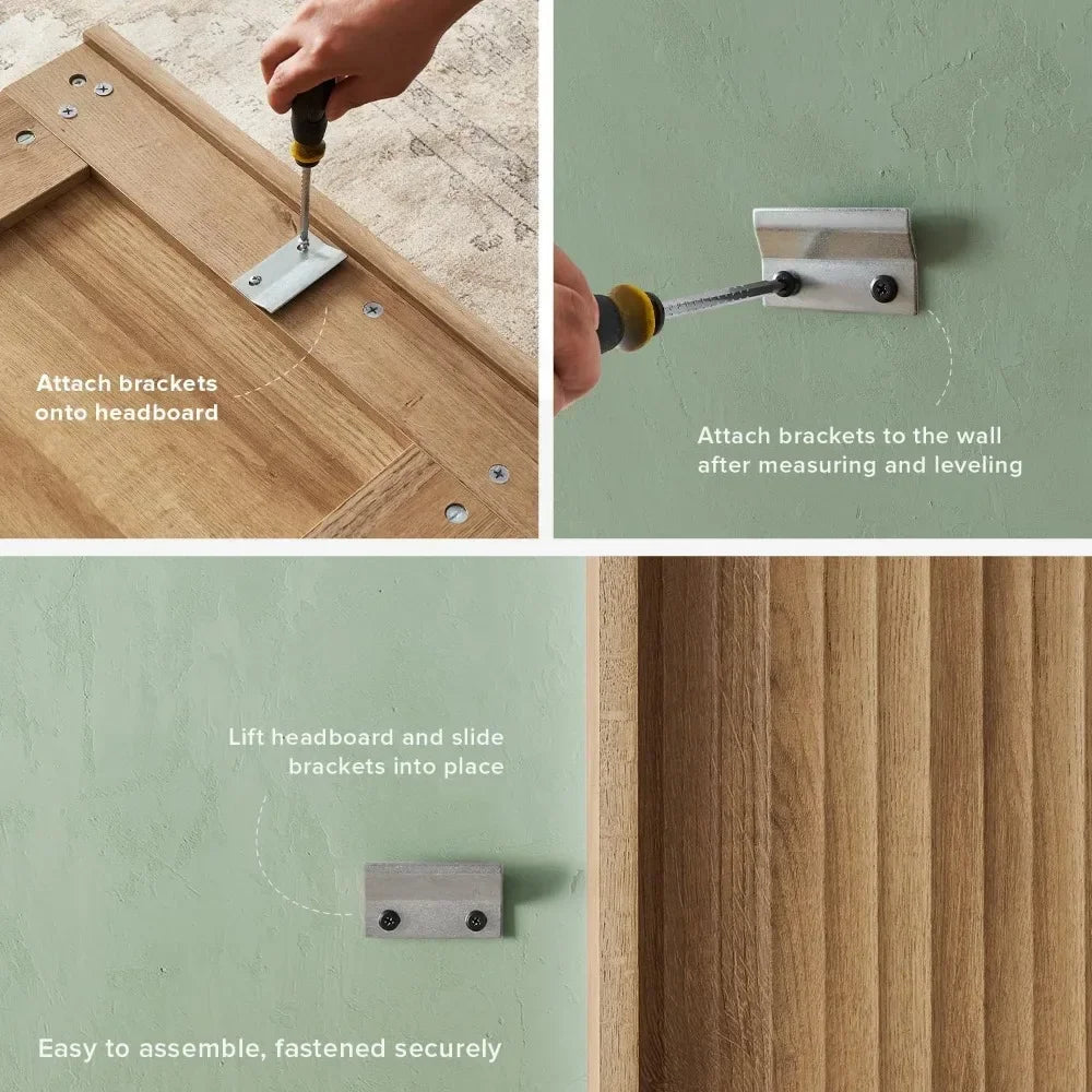 Modern Farmhouse Fluted Wood Headboard, Wingback Design