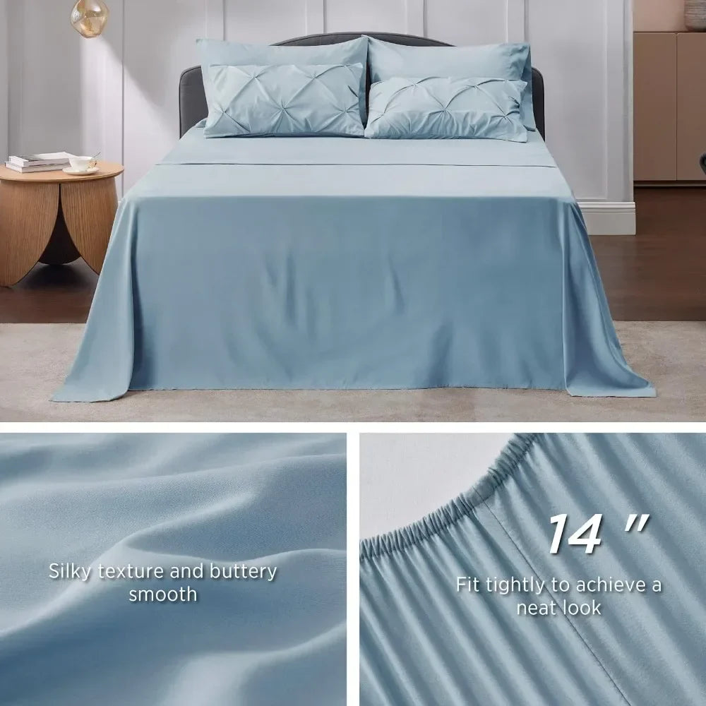 Light Blue Cal King Bed Set, 7 Pieces