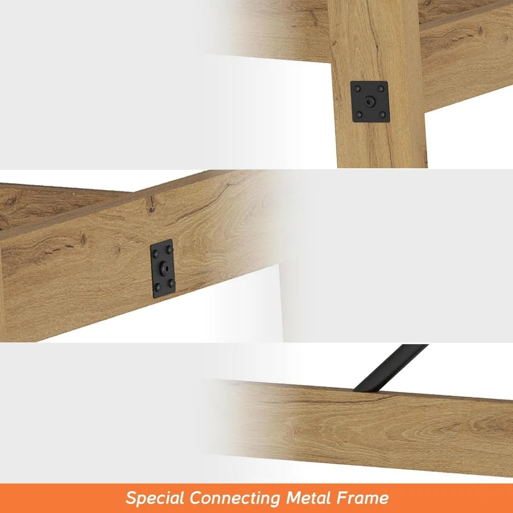 Very Sturdy Wooden Farmhouse Dining Table with Heavy Duty Wooden Legs