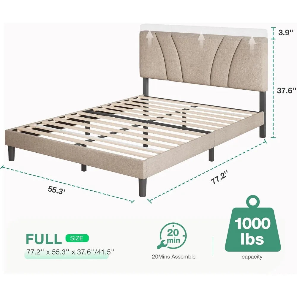 Full Size Platform Bed Frame with Adjustable Headboard