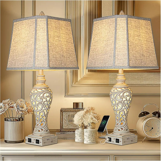 Beautiful Table Lamps with Fabric Shades, Set of 2
