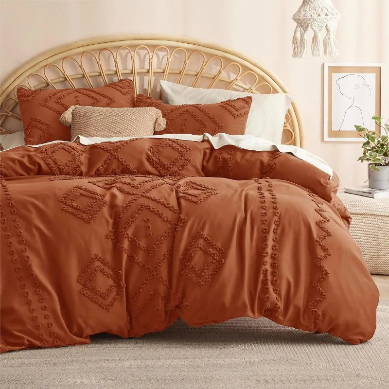 Grid Tufted Shabby Chic Duvet Cover Set, King and Queen sets only