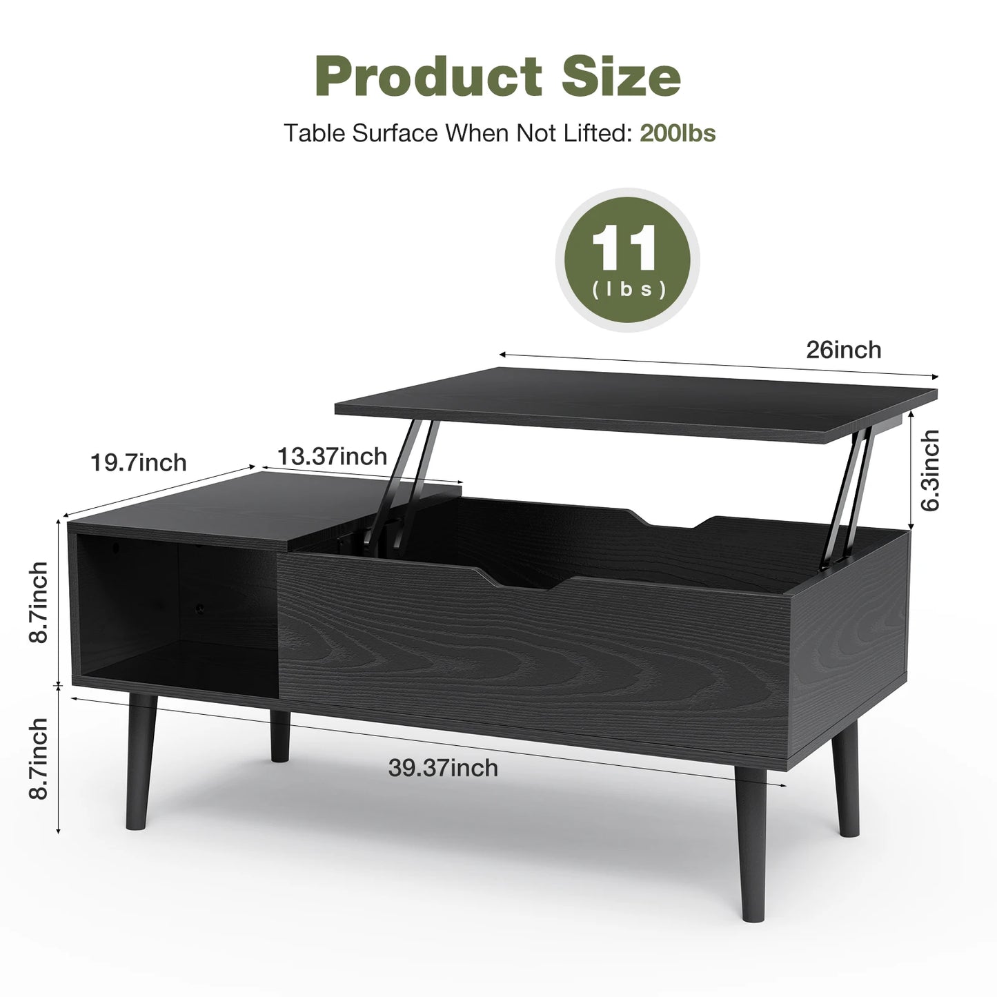 Lift Top Coffee Table with Hidden Storage Compartment and Adjustable Storage Shelf
