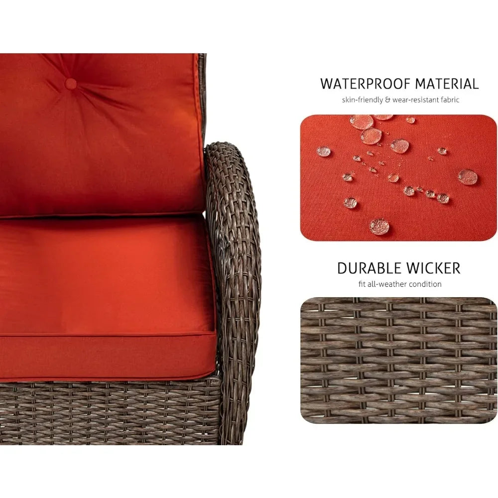 3 Piece Patio Furniture Set, 2 Swivel Glider Rocker, Wicker Patio Bistro Set with Rocking Chair, Cushions and Table