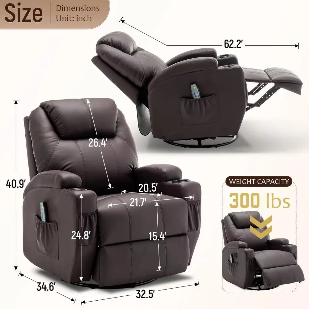 Recliner Chair,Rocking Chair with Massage and Heat,360° Swivel Recliner Chairs for Adults,for Bedroom,Nursery,Living Room Chairs