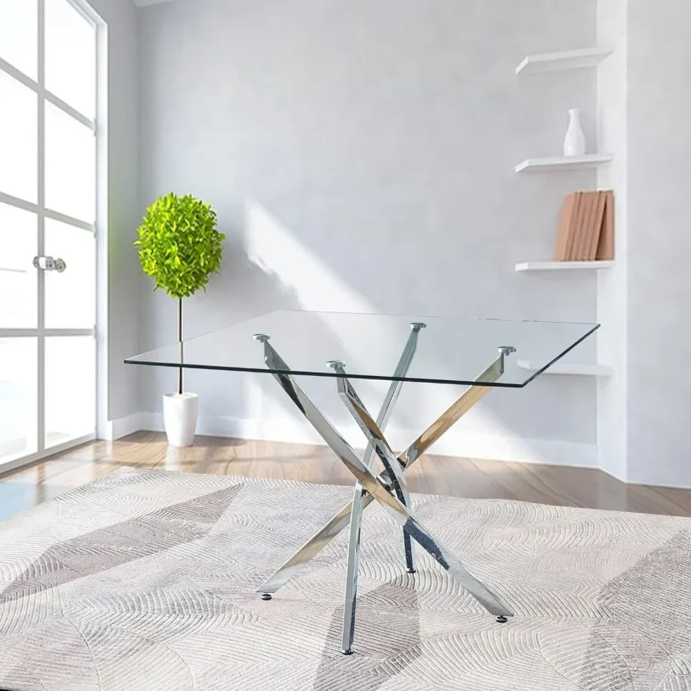 Minimalist Modern Glass Square or Round Dining Tables  with Tempered Glass