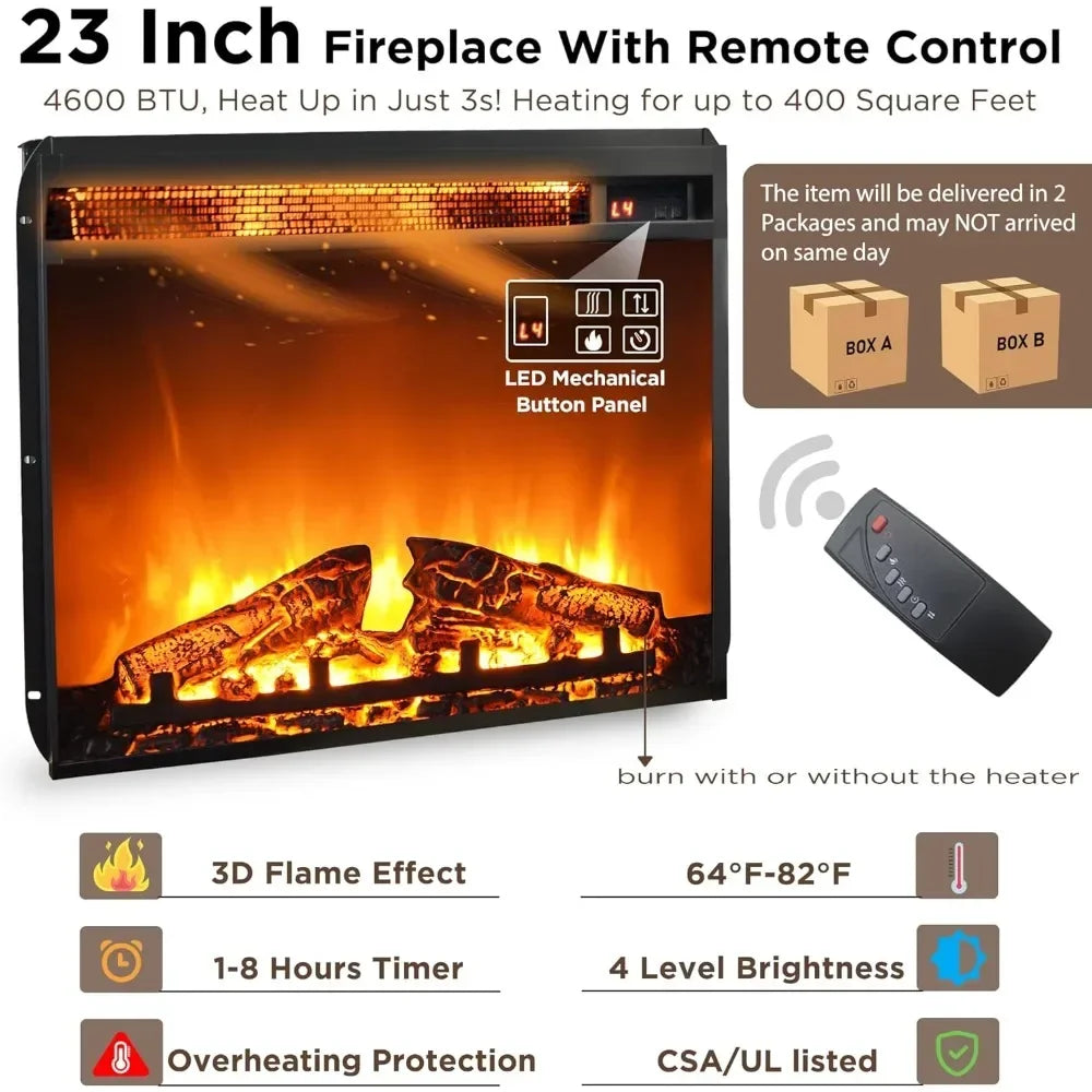 Rustic Farmhouse Media Console with 23" Electric Fireplace