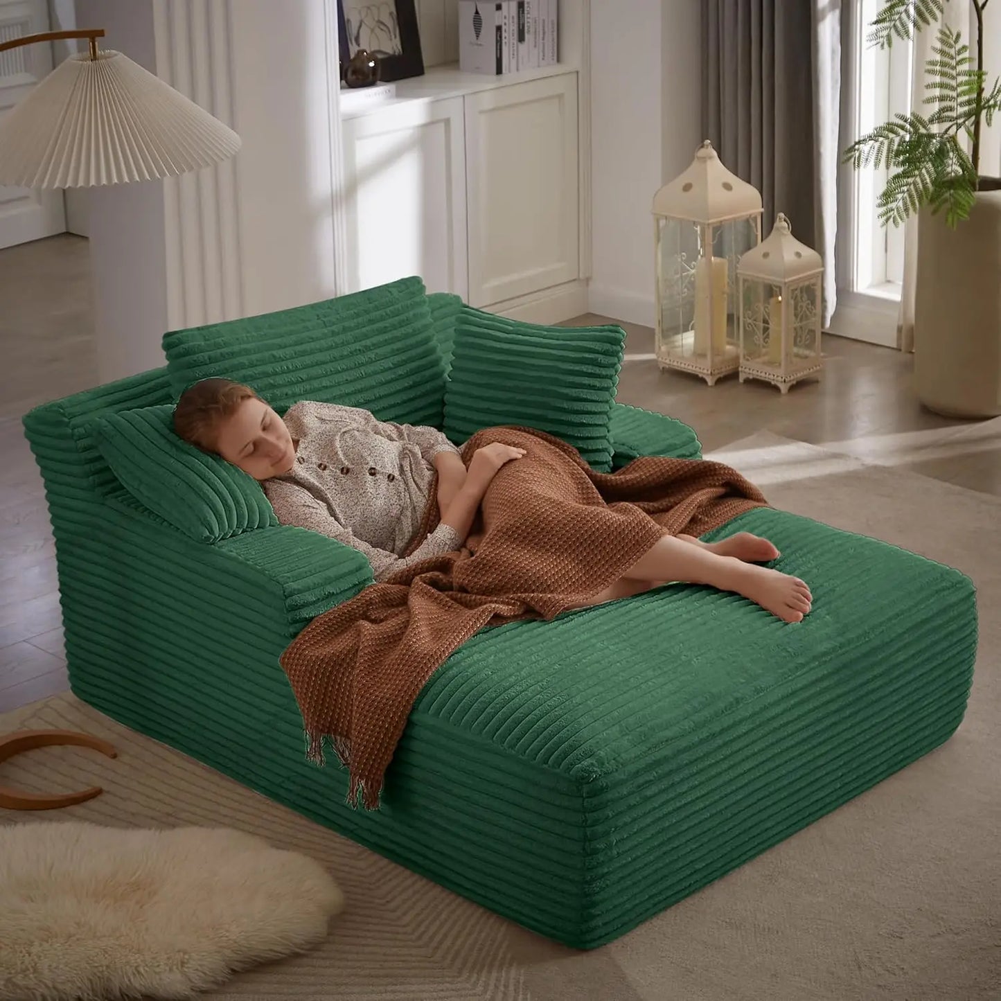 49.2" Oversized Chaise Lounge Chair With Corduroy Fabric