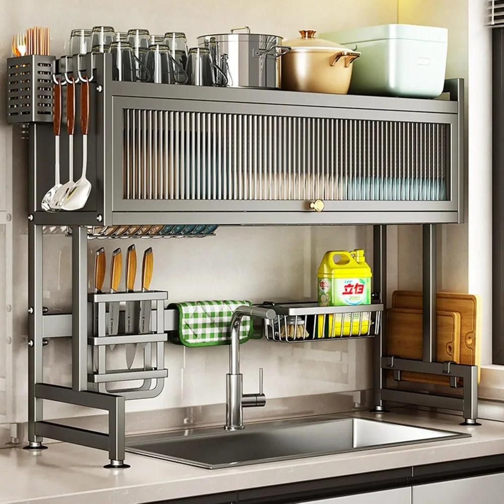 Over the Sink Dish Drainer Drying Rack with storage