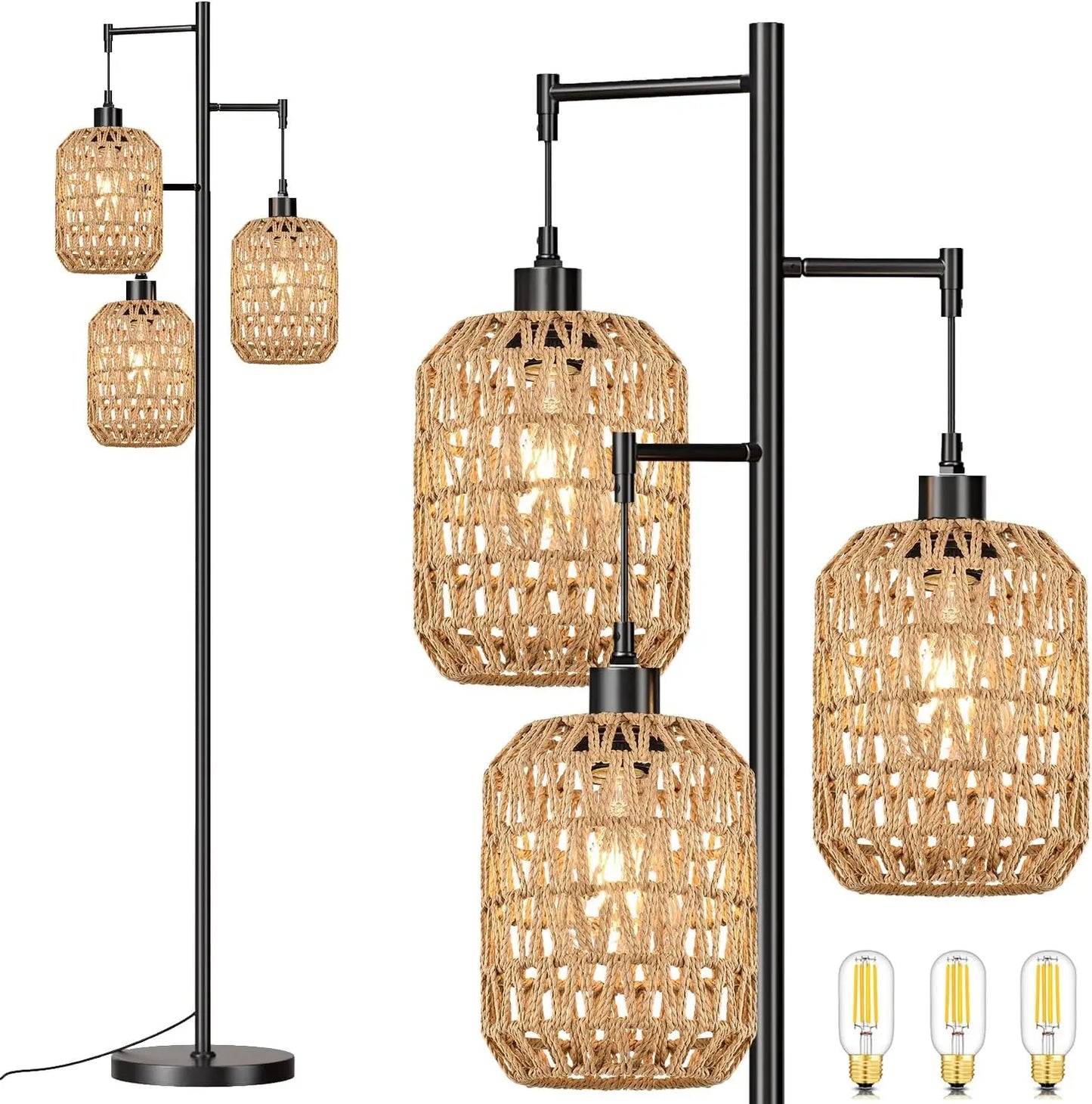 Woven Rattan 3-Light Floor Lamp