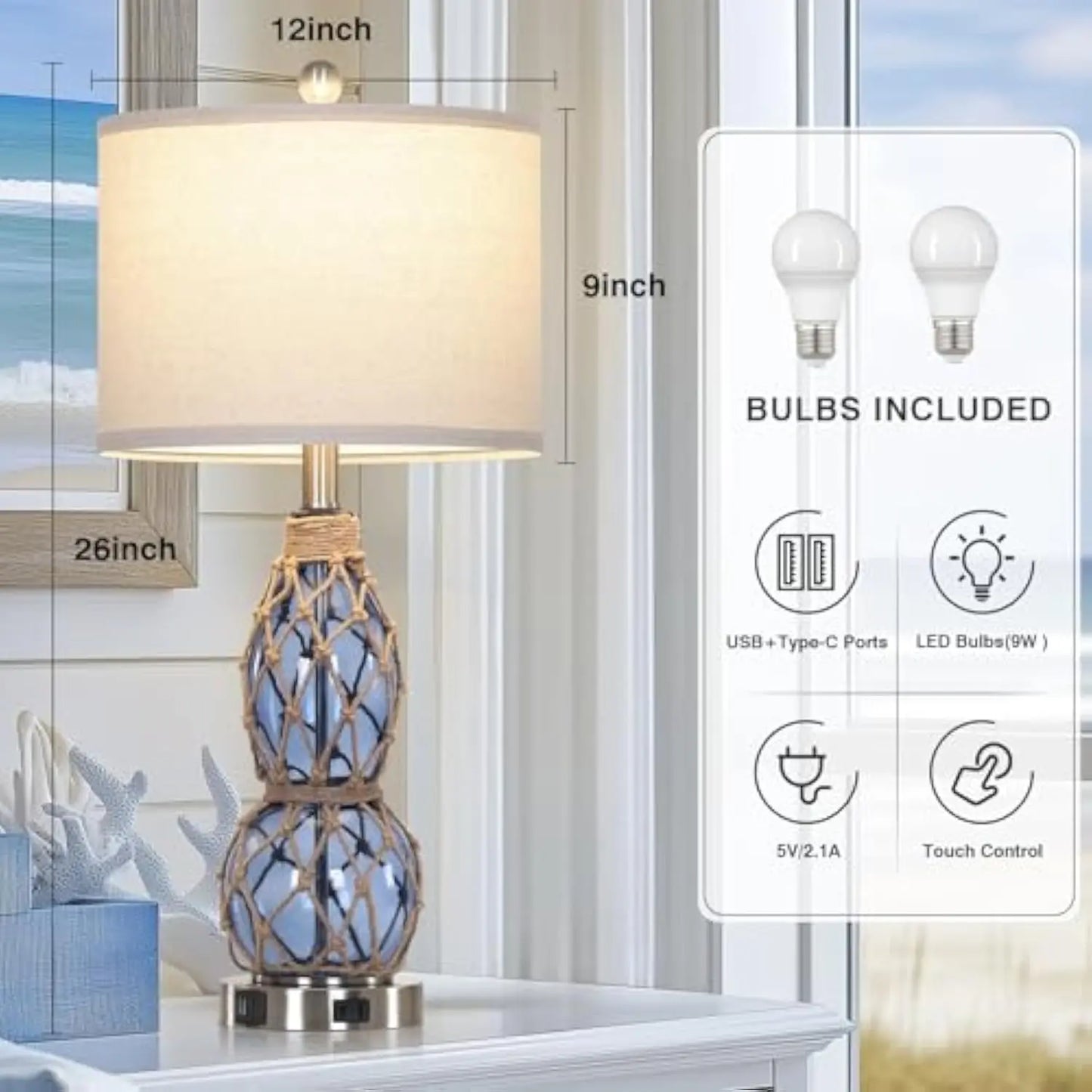 Nautical Glass Table Lamps Set of 2