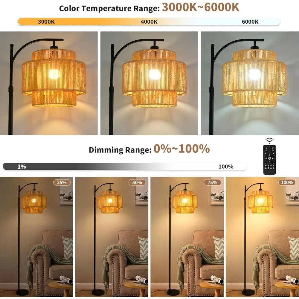 Hand Worked Wicker Floor Lamp with Remote