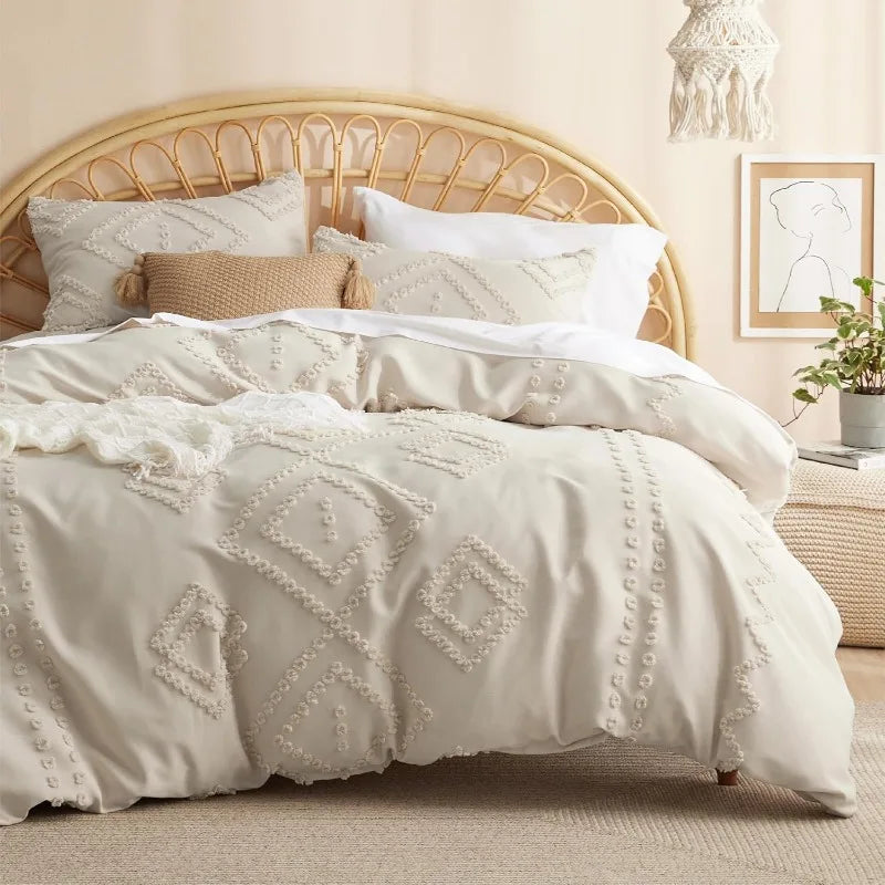 Grid Tufted Shabby Chic Duvet Cover Set, King and Queen sets only