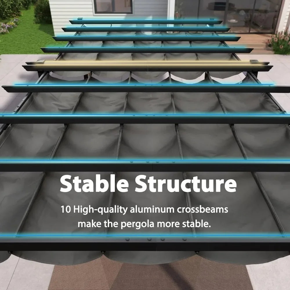 Outdoor Pergola with Retractable Canopy Aluminum Shelter