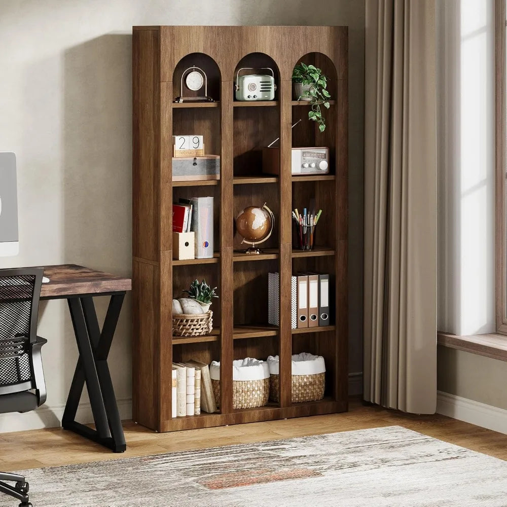 5-Tier Arched Bookcase with Open Shelves Suitable for Mid Century Modern to Farmhouse decor