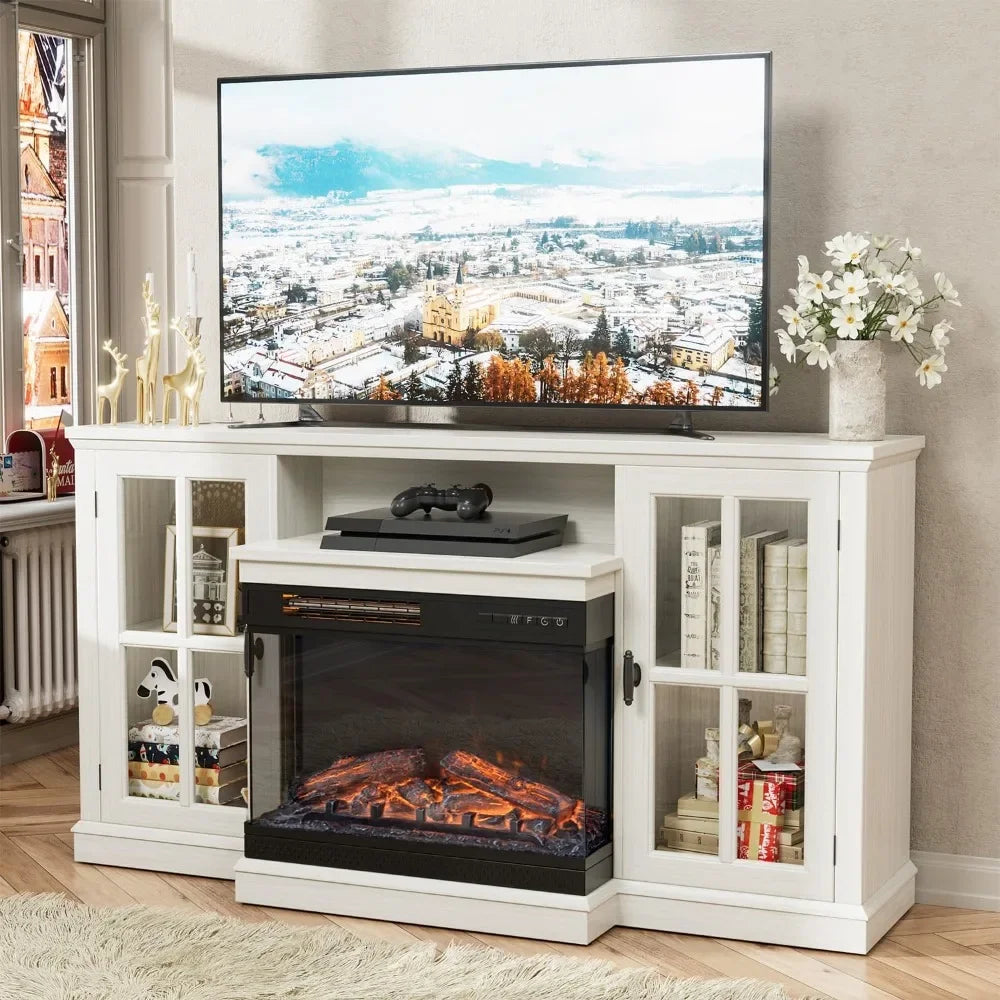 Beautiful and Timeless Designed Entertainment Console with Glass Fireplace
