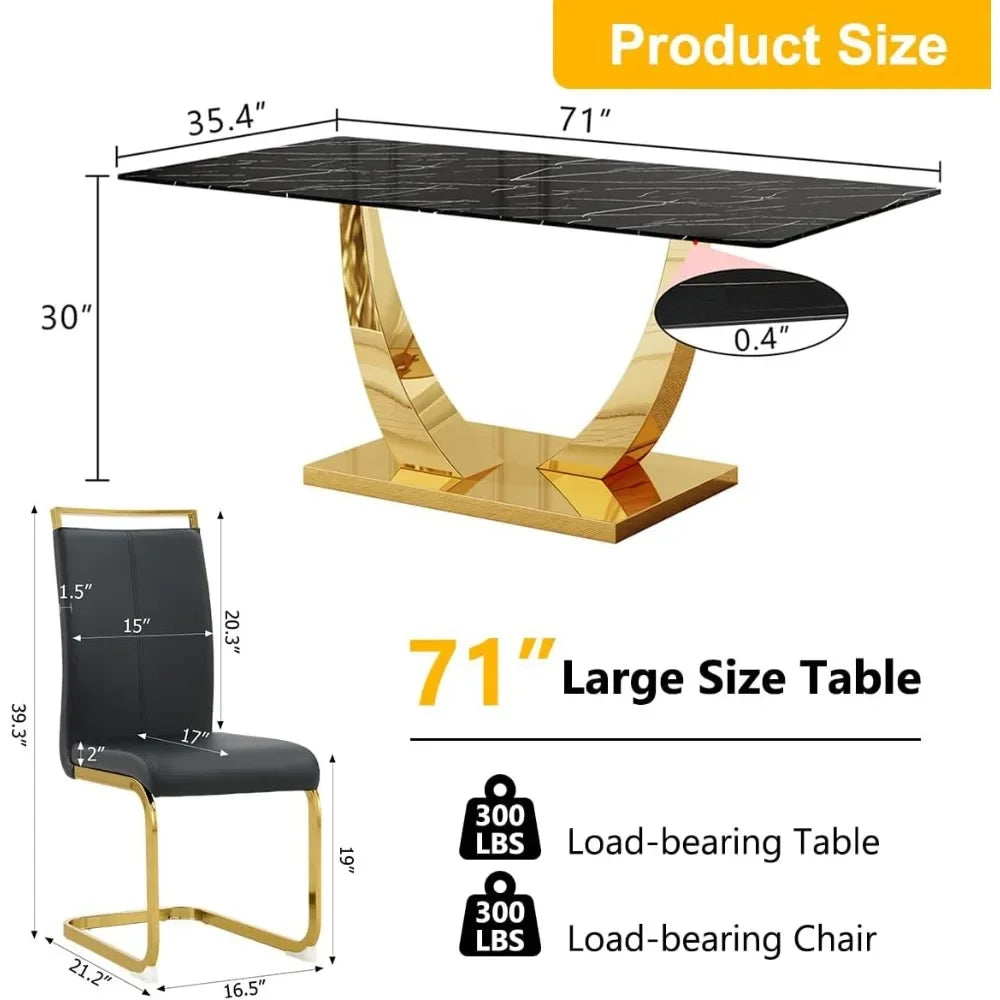 Faux Marble Kitchen Table Set with Tempered Glass Table Top