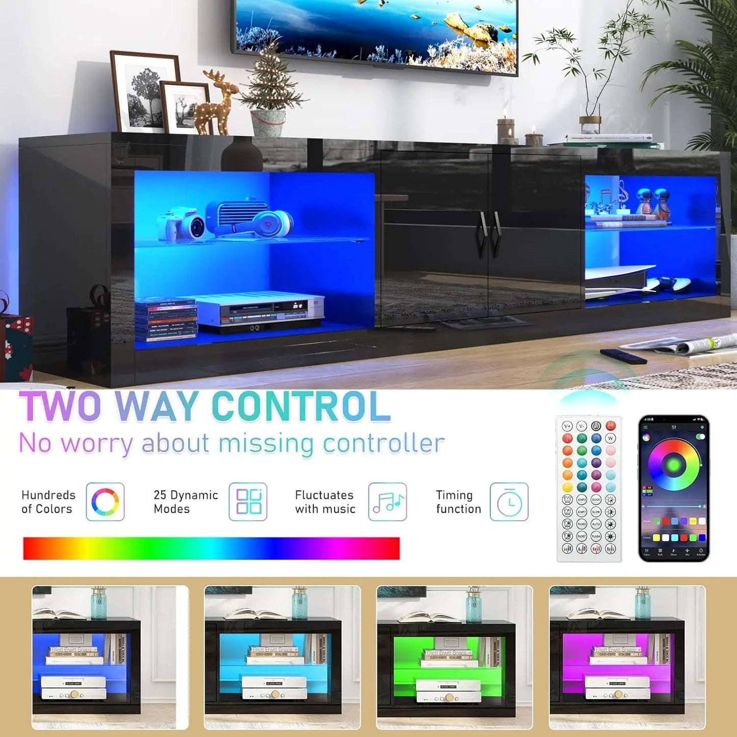 Modern 70 Inch Led Entertainment Center, Fits 80/75 Inch TV  Gaming