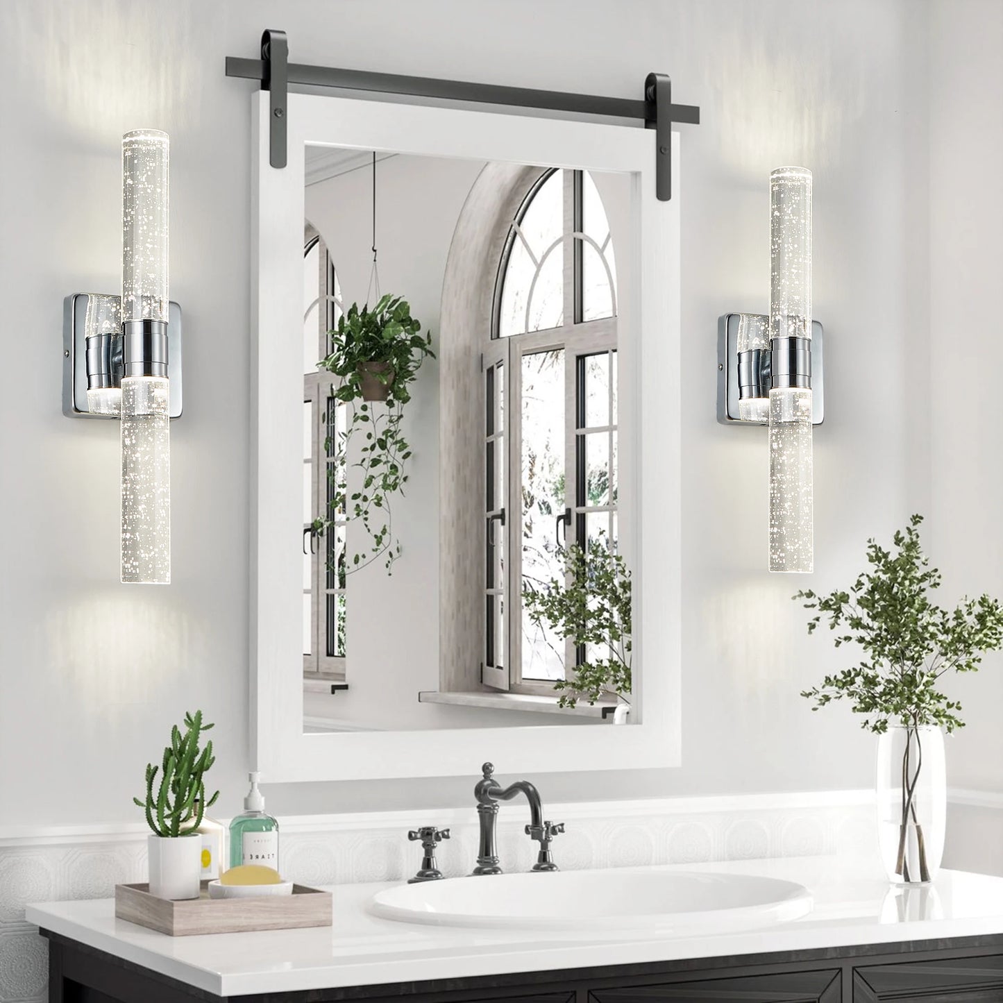 LED Modern Vertical Wall Lighting - Chrome/Golden Finish Bubble Crystal Design