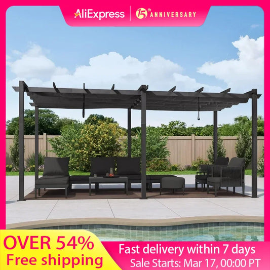 Outdoor Pergola with Retractable Canopy Aluminum Shelter